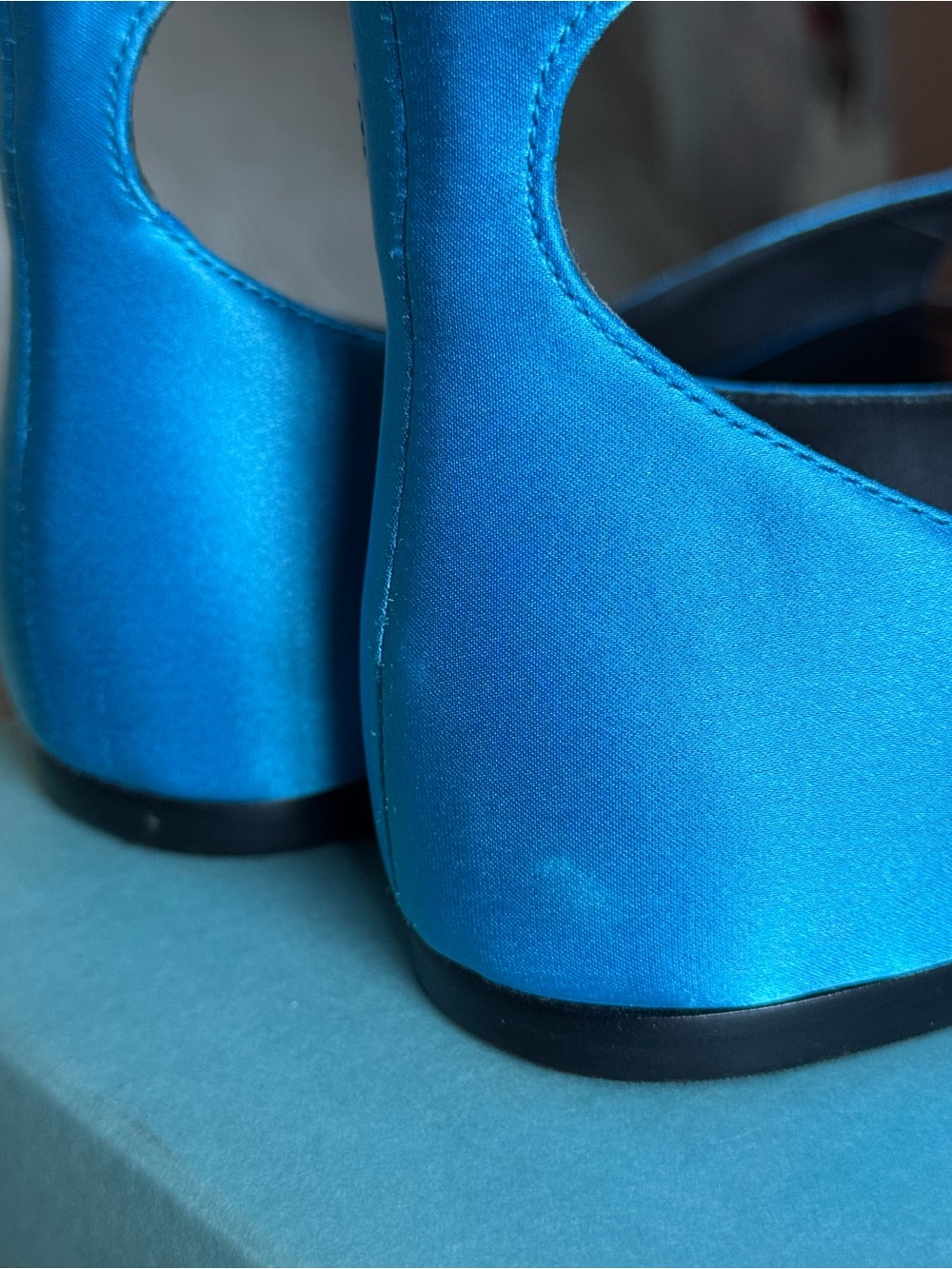 Reformation x Courtney Grow Zoe Sage Satin Sandal in Teal Size 8.5 - Picture 6 of 10